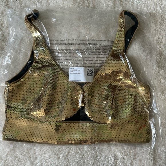 NWT Rabanne x HM Gold Sequined Crop Top sz S - Picture 11 of 15